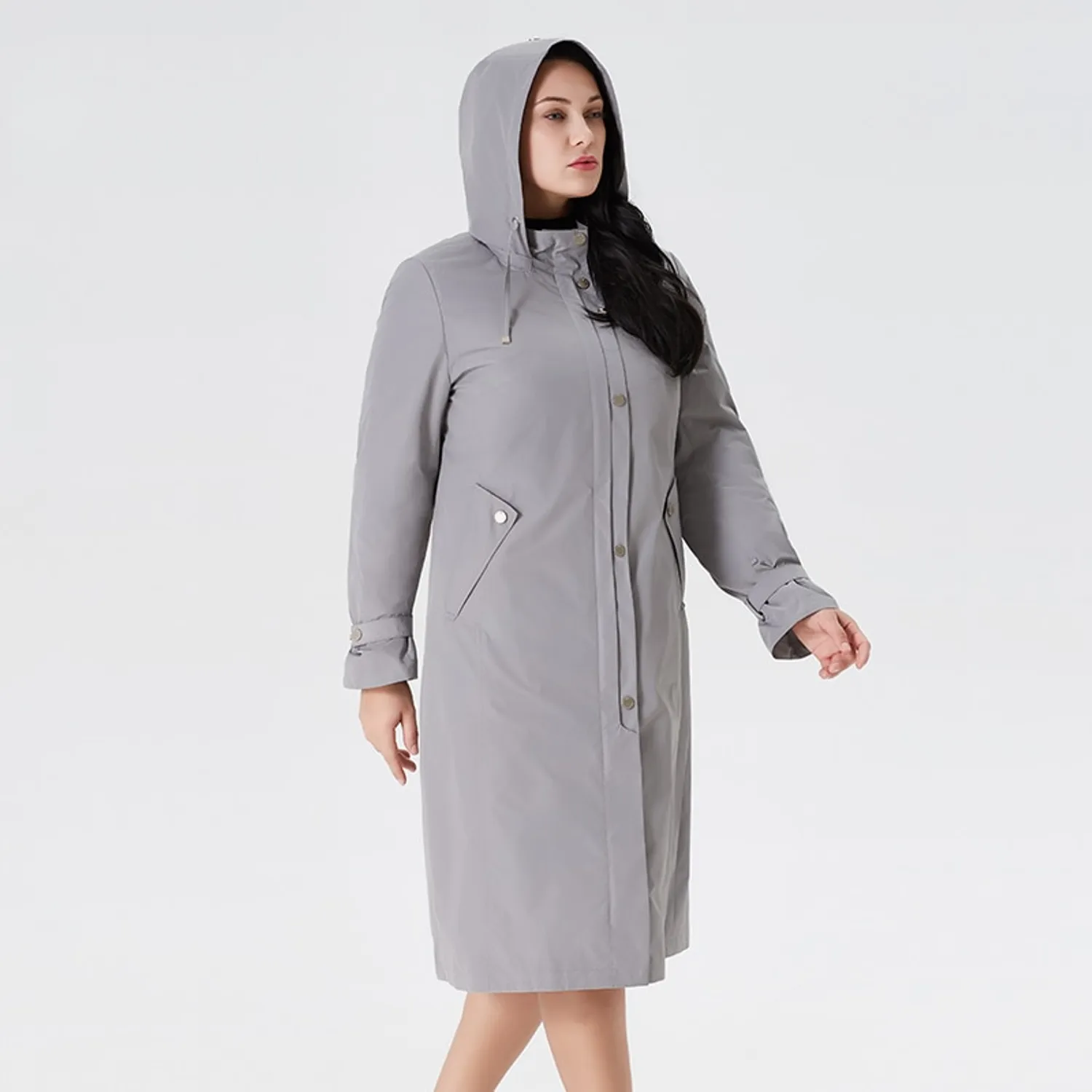 Women's Spring Solid Long Windbreaker | Plus Size