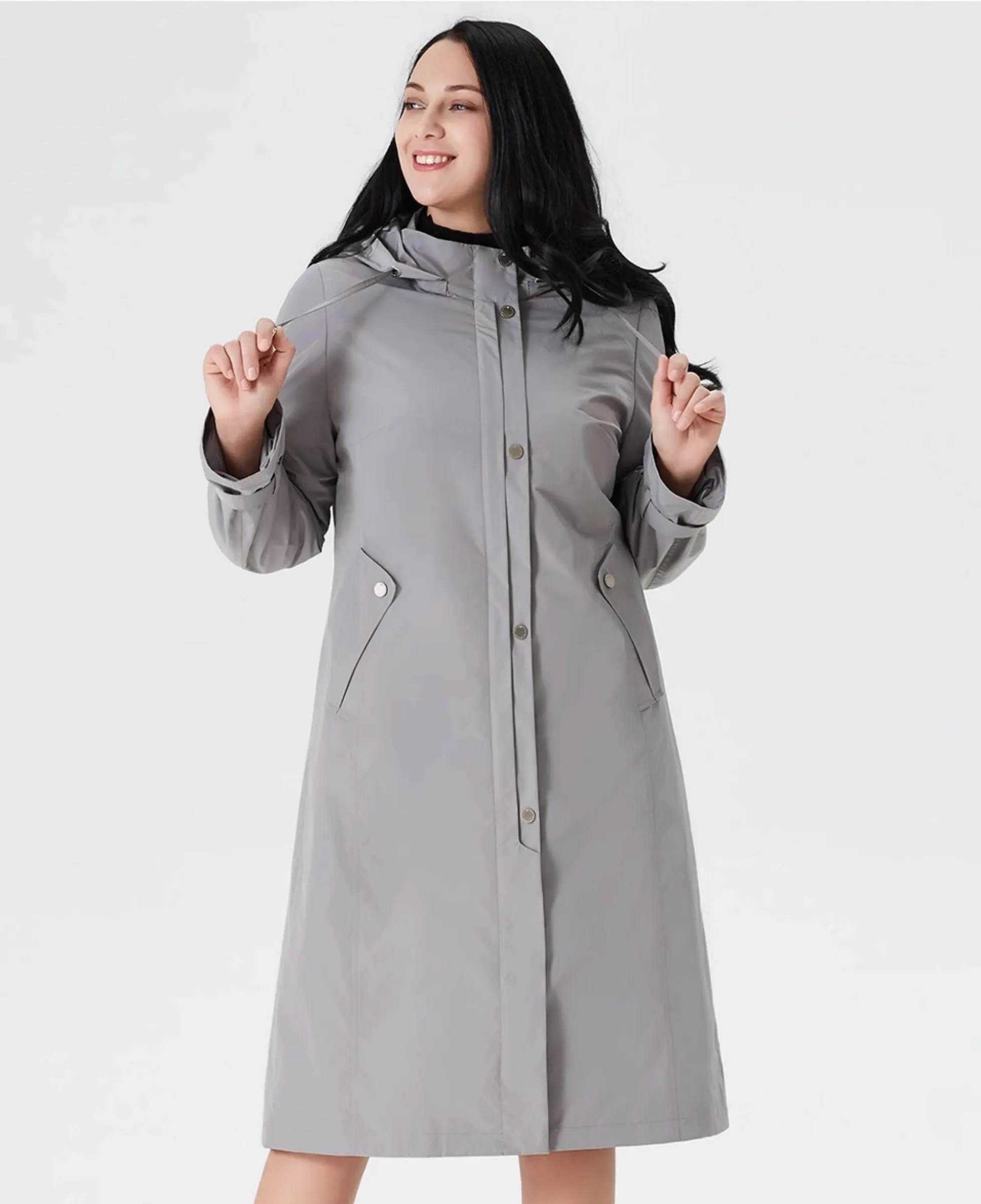 Women's Spring Solid Long Windbreaker | Plus Size