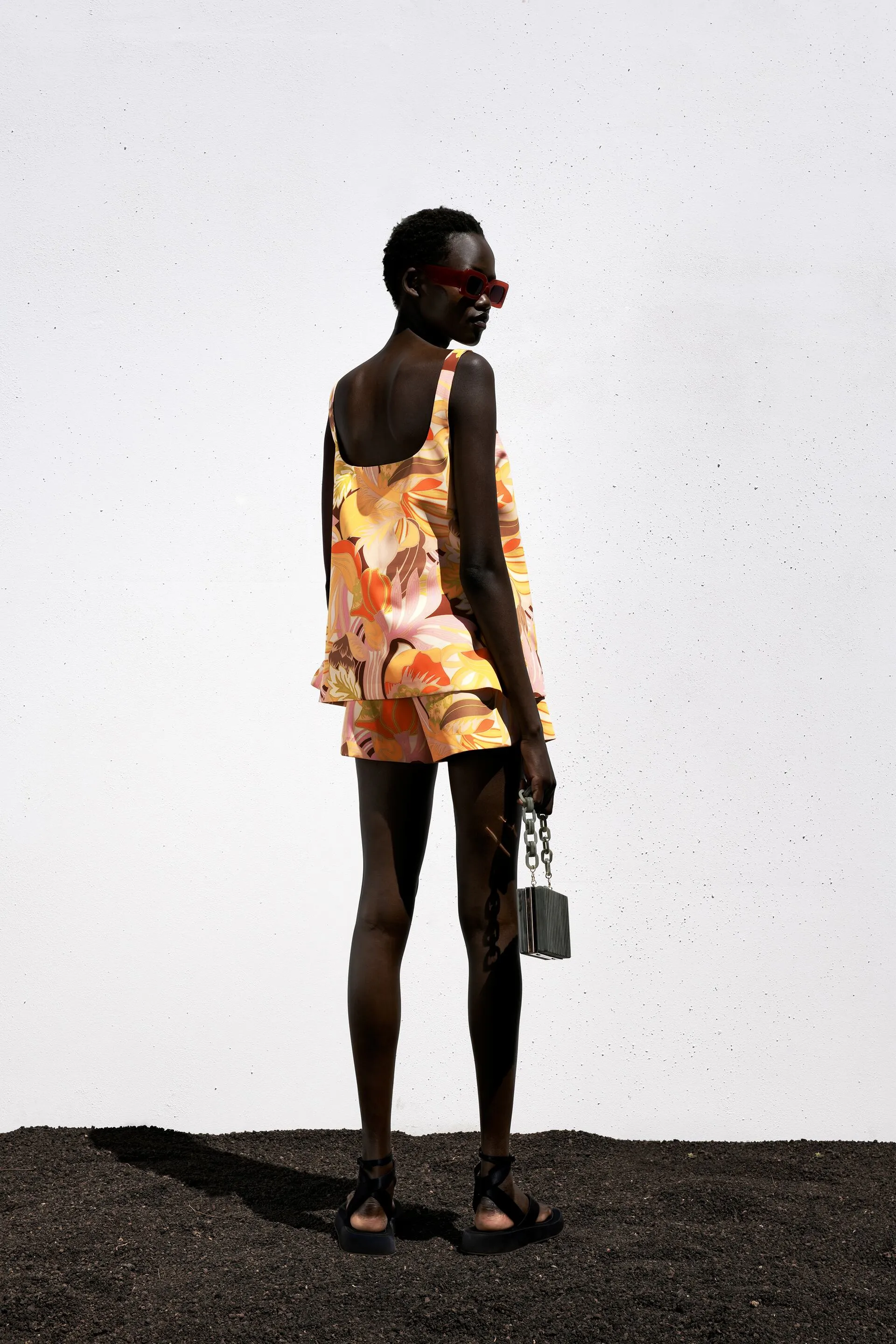 ZARA YELLOW PRINTED TOP WITH SCRUNCHIE