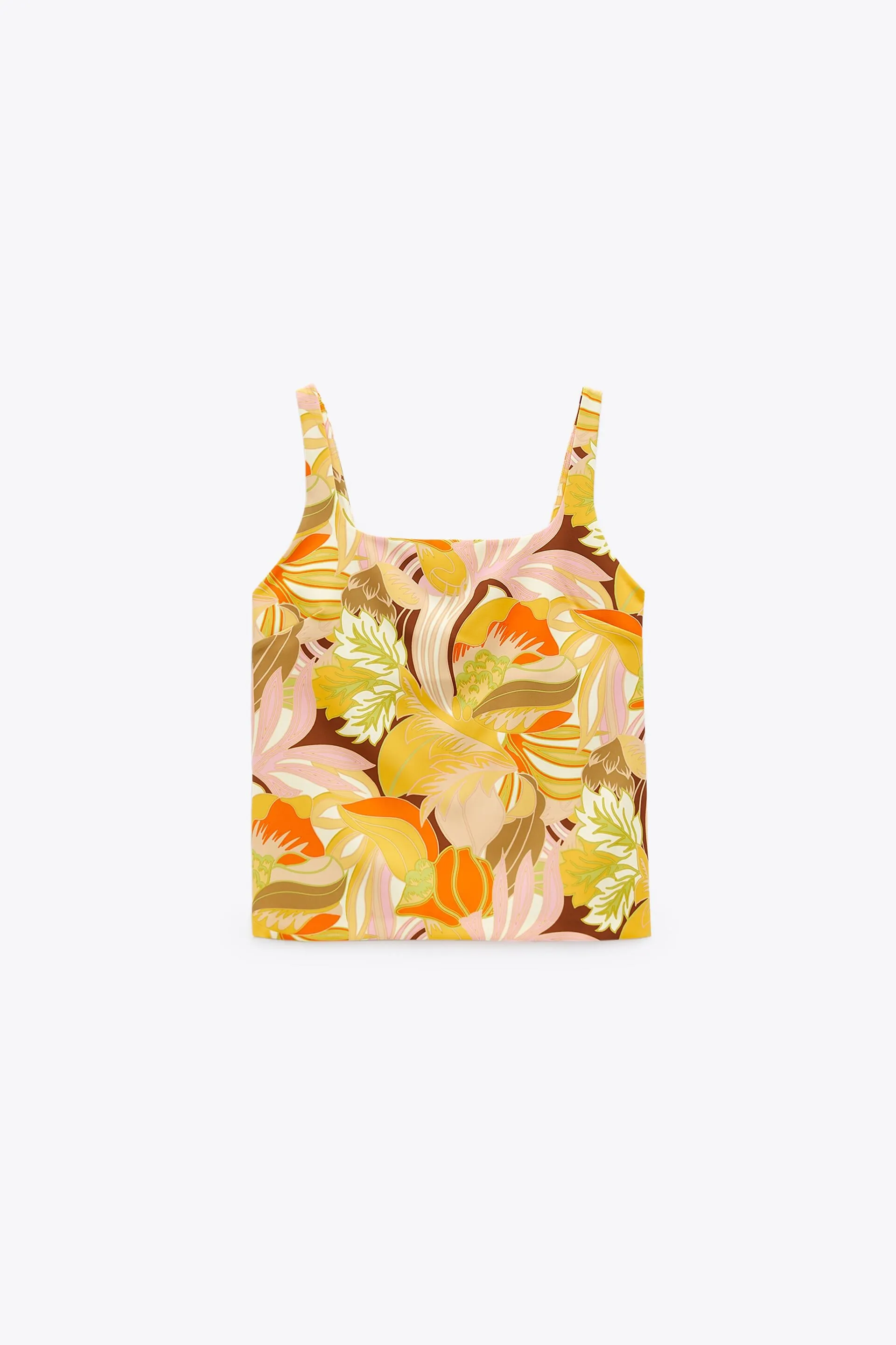 ZARA YELLOW PRINTED TOP WITH SCRUNCHIE